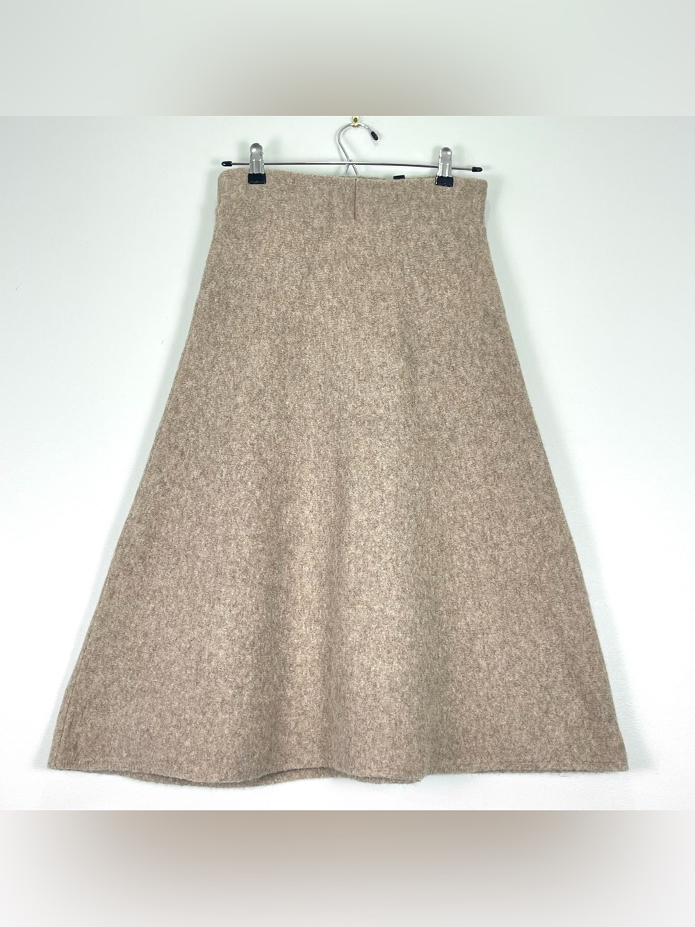 UNIQLO Wool Blend Tan A-Line Skirt Pull-On Elastic Waist Minimal Size Small